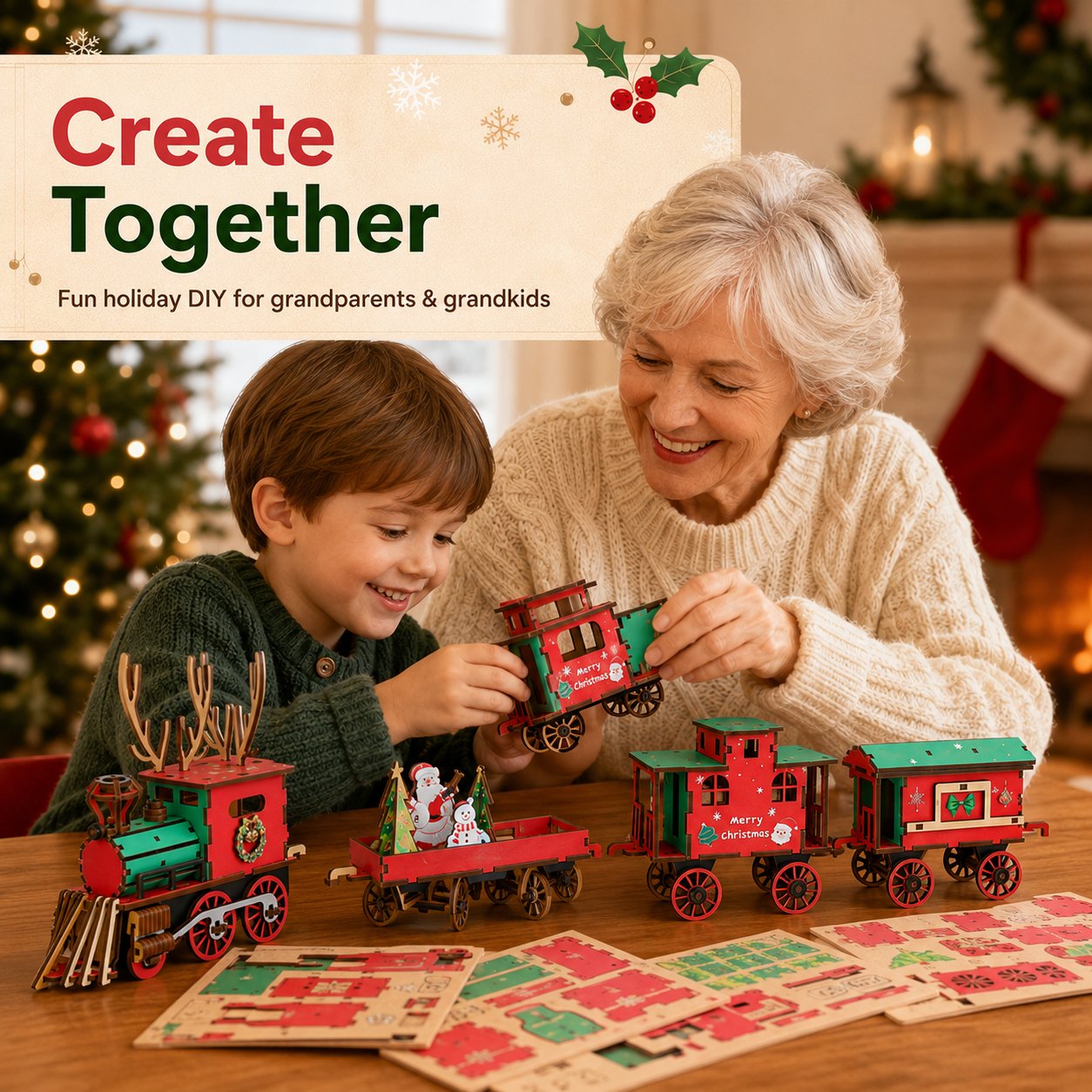 🔥LAST DAY 49% OFF - 🎄DIY Christmas Wooden Train Set 3D Assembly Puzzle Kit