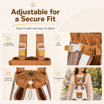 🎉Cute Bear Design Front Pet Carrier Backpack, Breathable Adjustable Hands-Free Travel Chest Bag for pets