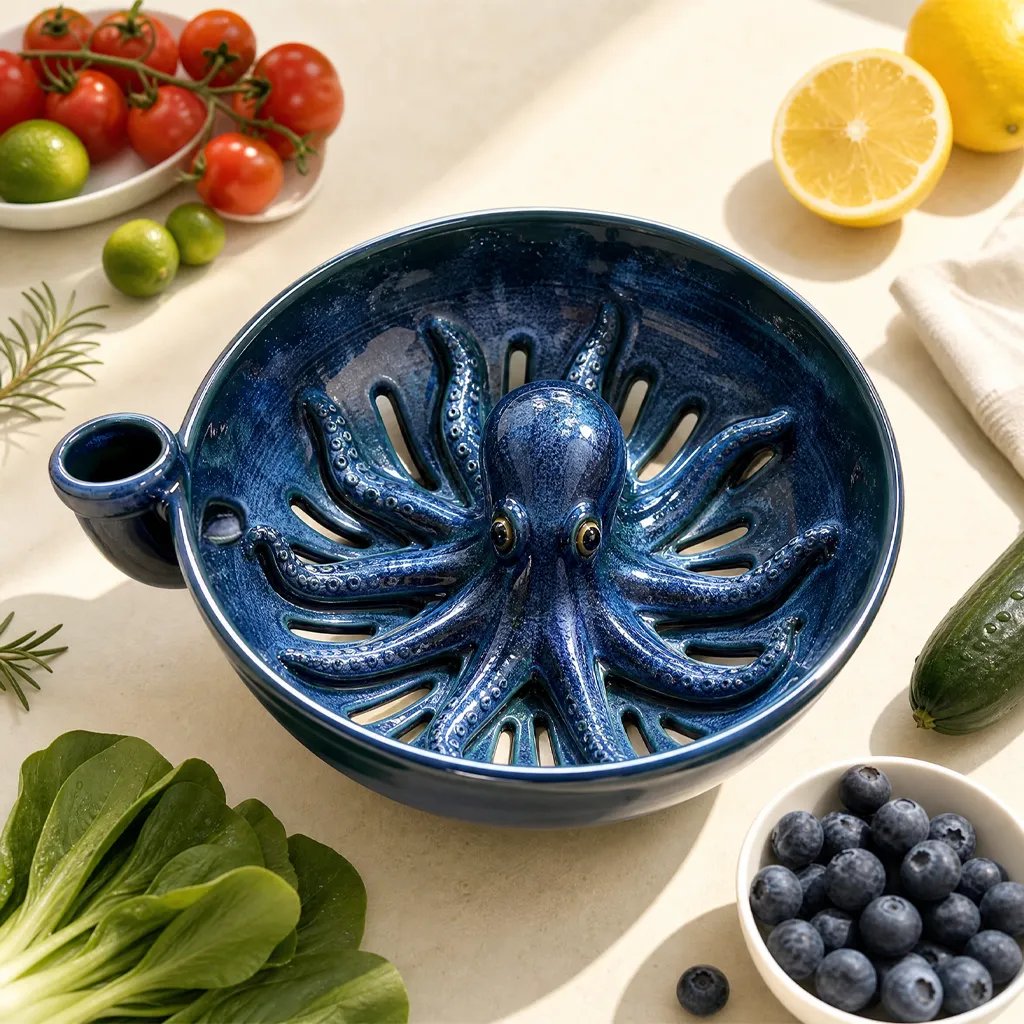 🐙🌊Bold Indigo Octopus Berry Colander