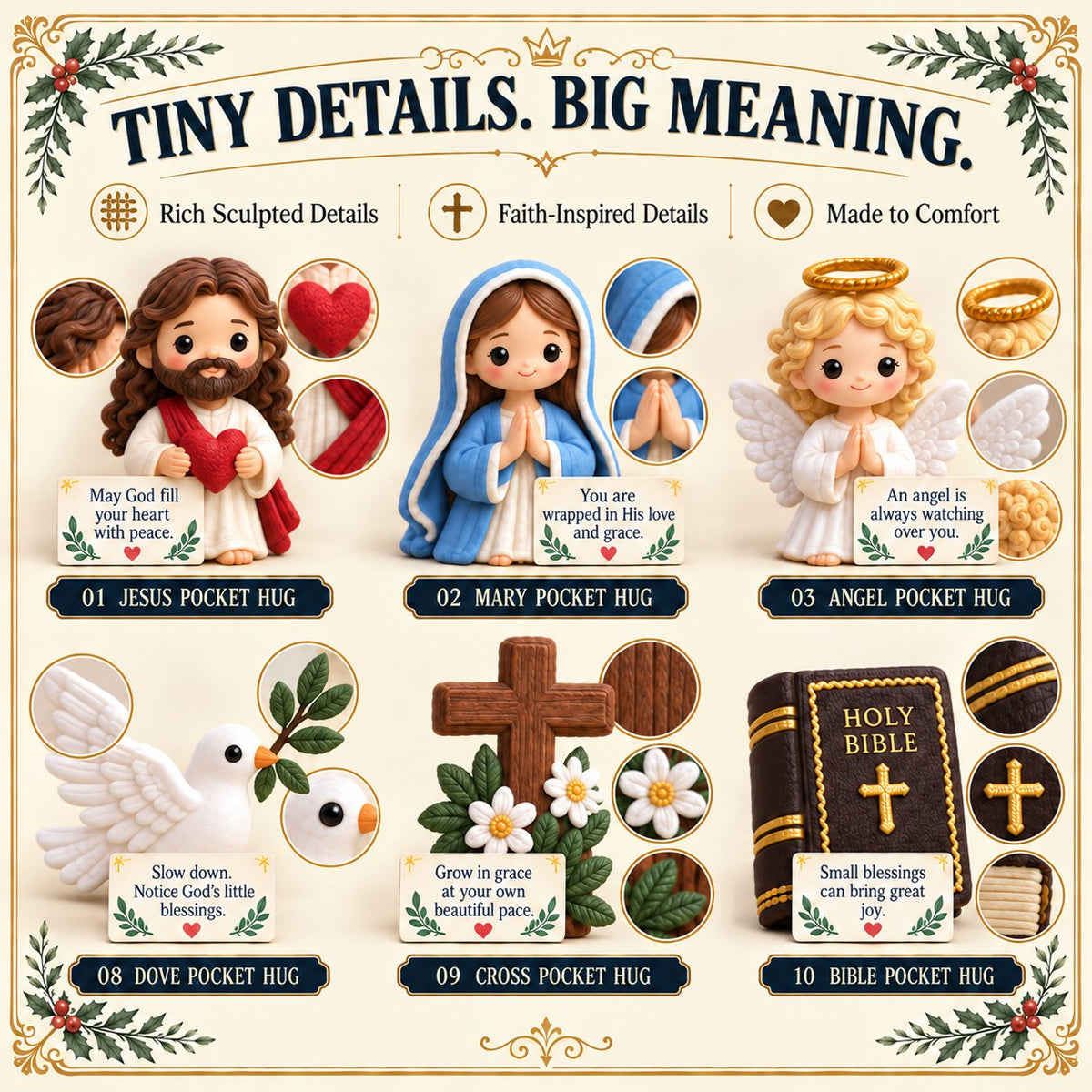 ✝️ 24 Days of Faith-Filled Pocket Hugs™ Advent Calendar | 24 Unique Hand-Painted Christian Keepsakes with Matching Encouragement Cards & No Repeated Designs 🎁