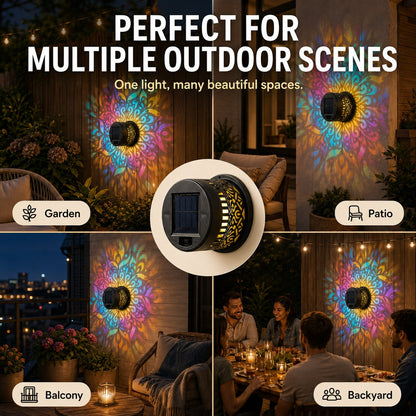 🎇Solar Mandala Wall Light Outdoor Garden Fence Projector Lamp Patio Ambient Decor