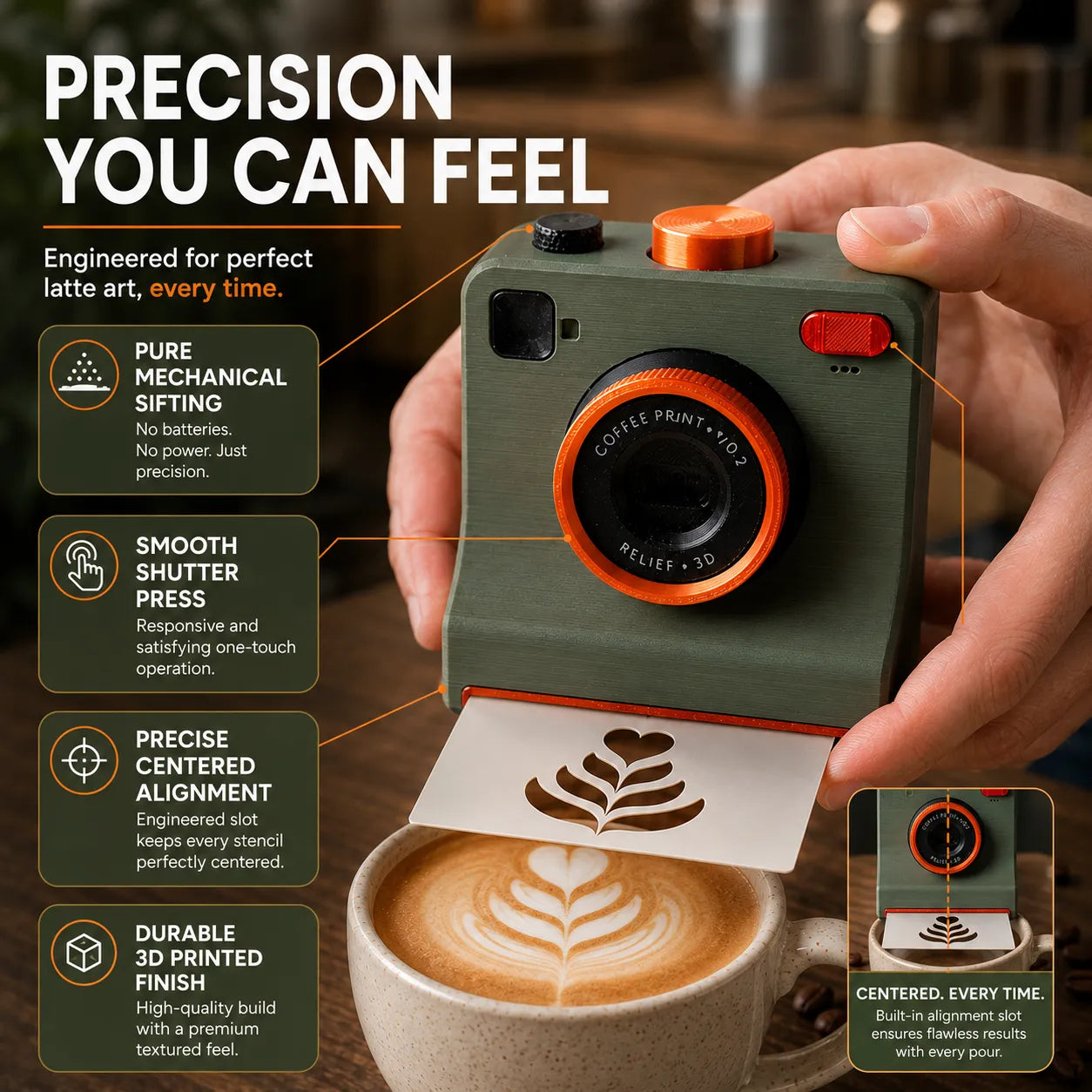 3D Printed Latte Art Camera | One-Touch Coffee Stencil Printer Kit
