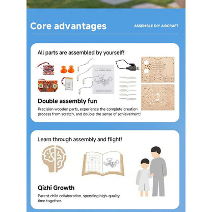 💥🏆Top Gift 2026 🎁 DIY Wooden Drone Assembly Kit, 2.4GHz RC Quadcopter with 360° Flip, Emergency Stop & Beginner Friendly Controls, STEM Building Toy for Teens & Adults
