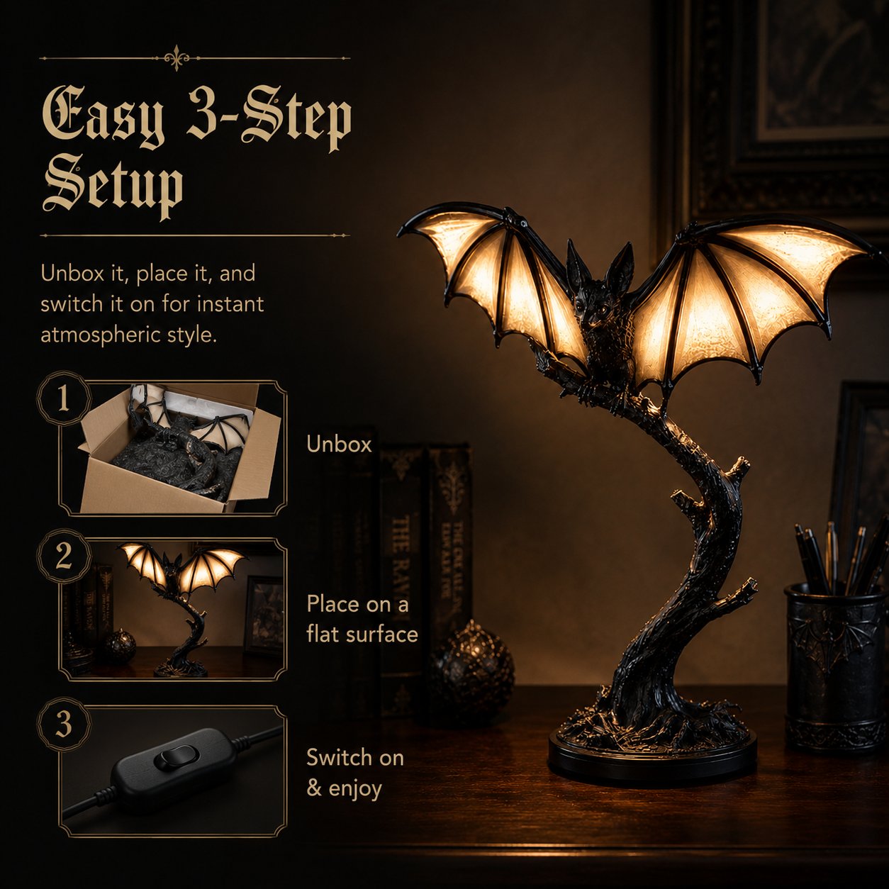 Lichtgevende vleermuis-tafellamp 🦇