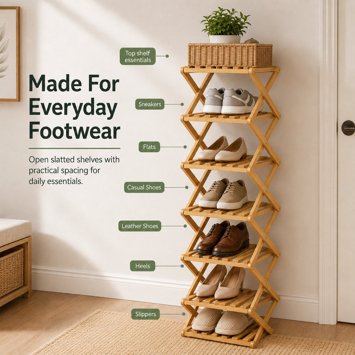 🔥Buy 2 Get 20% OFF🔥Foldable Bamboo Accordion Shoe Rack