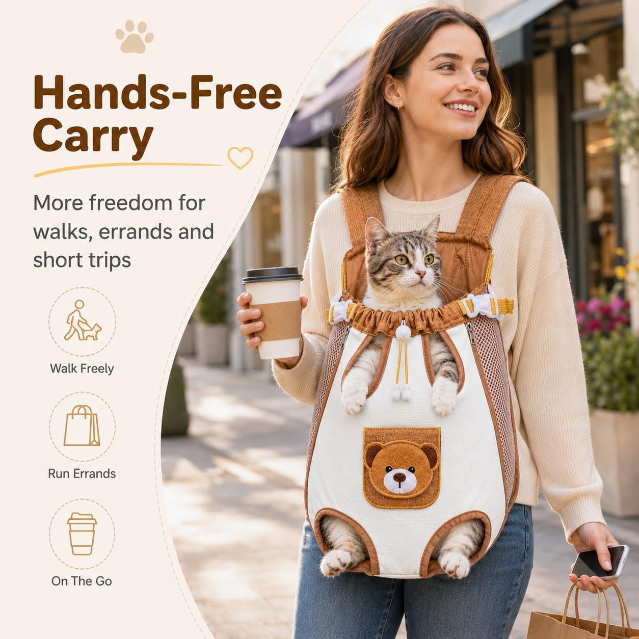 🎉Cute Bear Design Front Pet Carrier Backpack, Breathable Adjustable Hands-Free Travel Chest Bag for pets