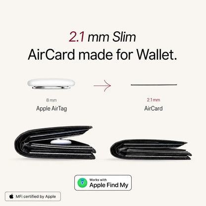 AirCard 2.1 mm thickness compared with an Apple AirTag