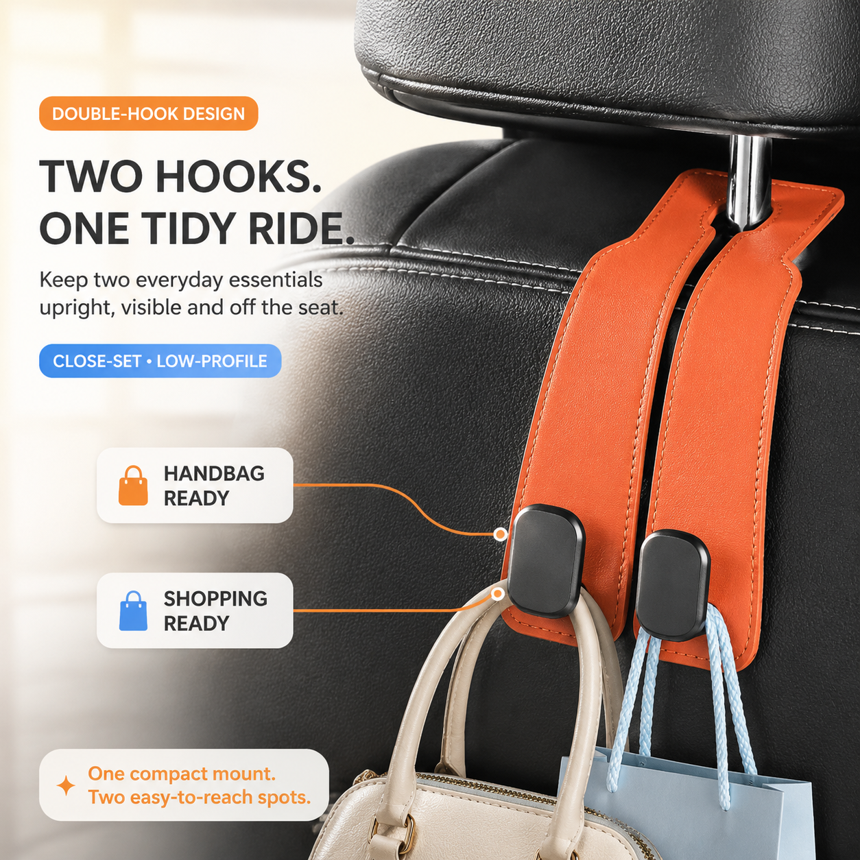👜🚗Foldable Dual-Hook Car Headrest Organizer & Phone Holder