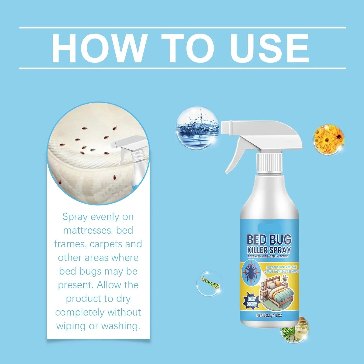 Bed Bug Killer Spray - Plant-Based, Safe for Kids & Pets