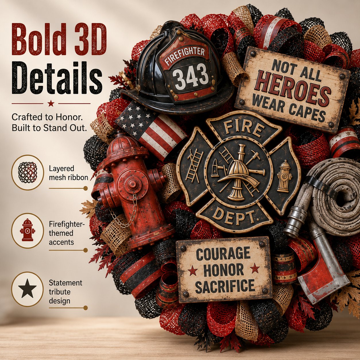 🔥 Honor the Brave — Handcrafted Firefighter Tribute Wreath 🚒❤️