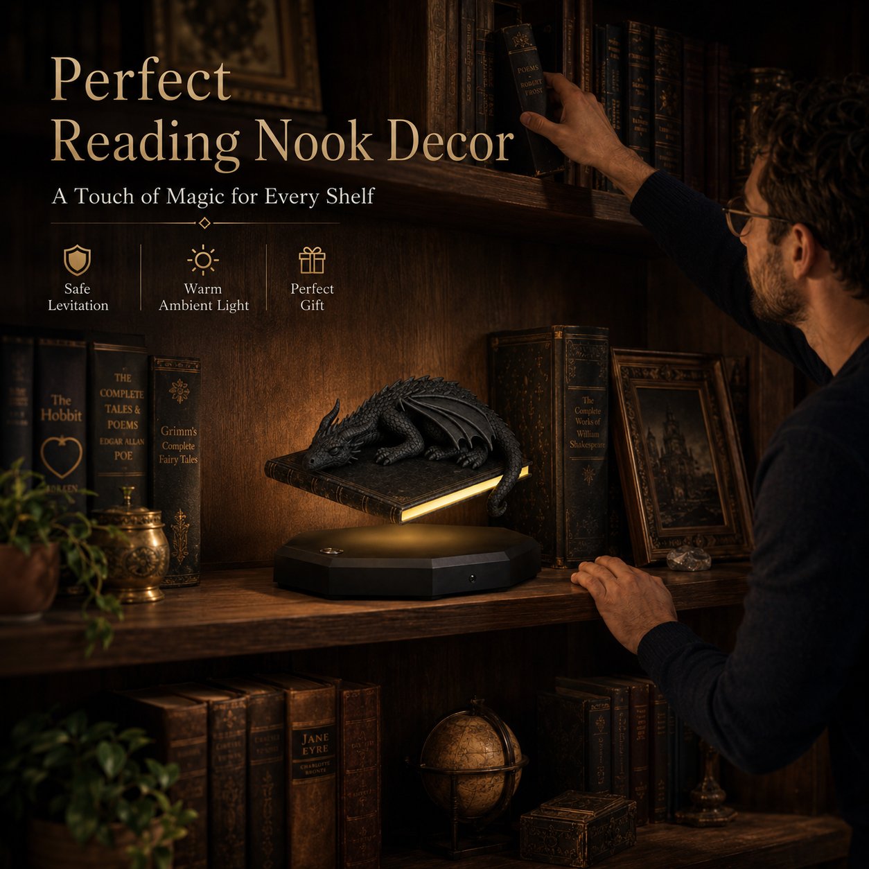 🐉 Magnetic Levitating Floating Dragon Lamp | Bedroom Reading Decor Light