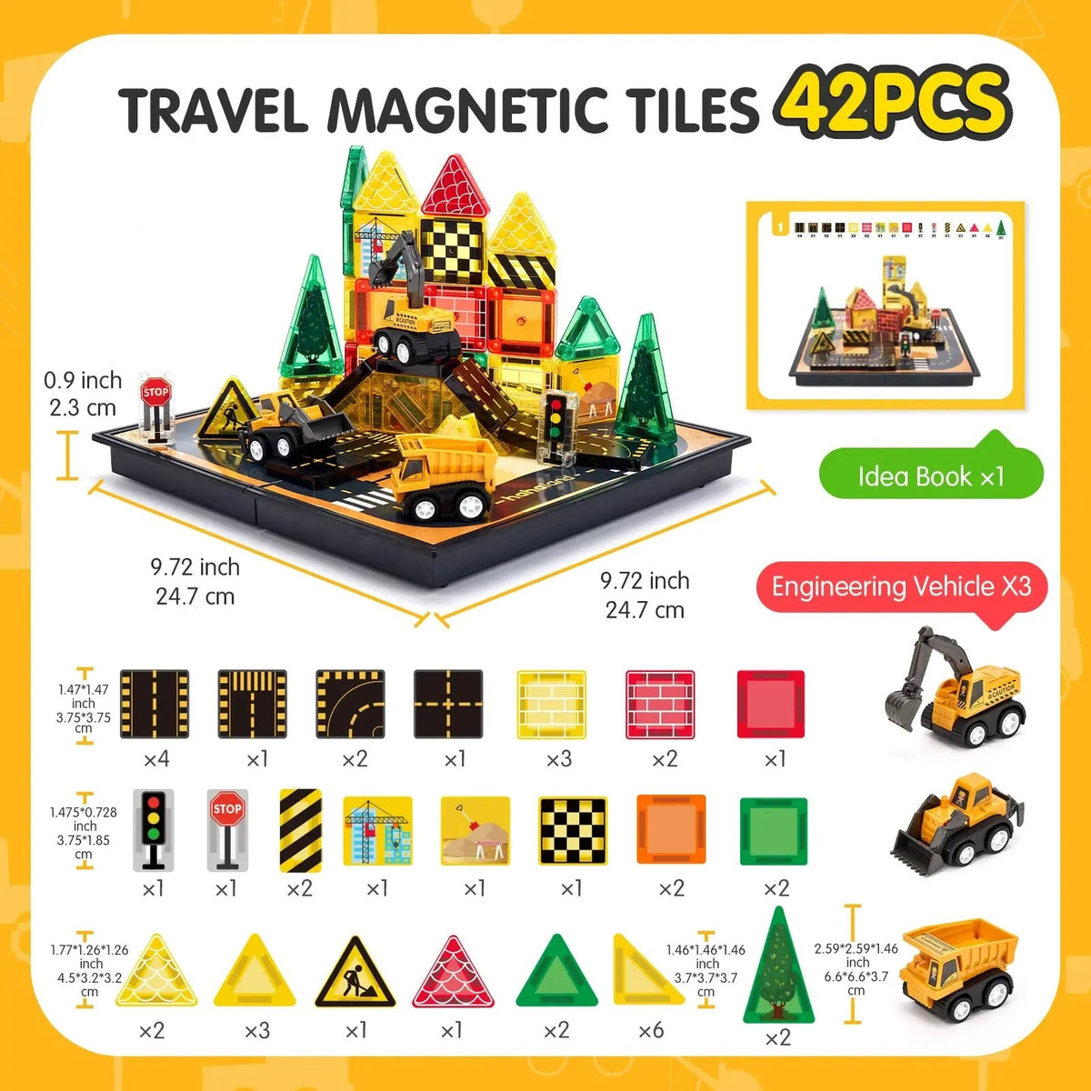 🎁Perfect Gift for Kids🎁42 PCS Magnetic Tiles Road Toppers Set for Kids Ages 3-5