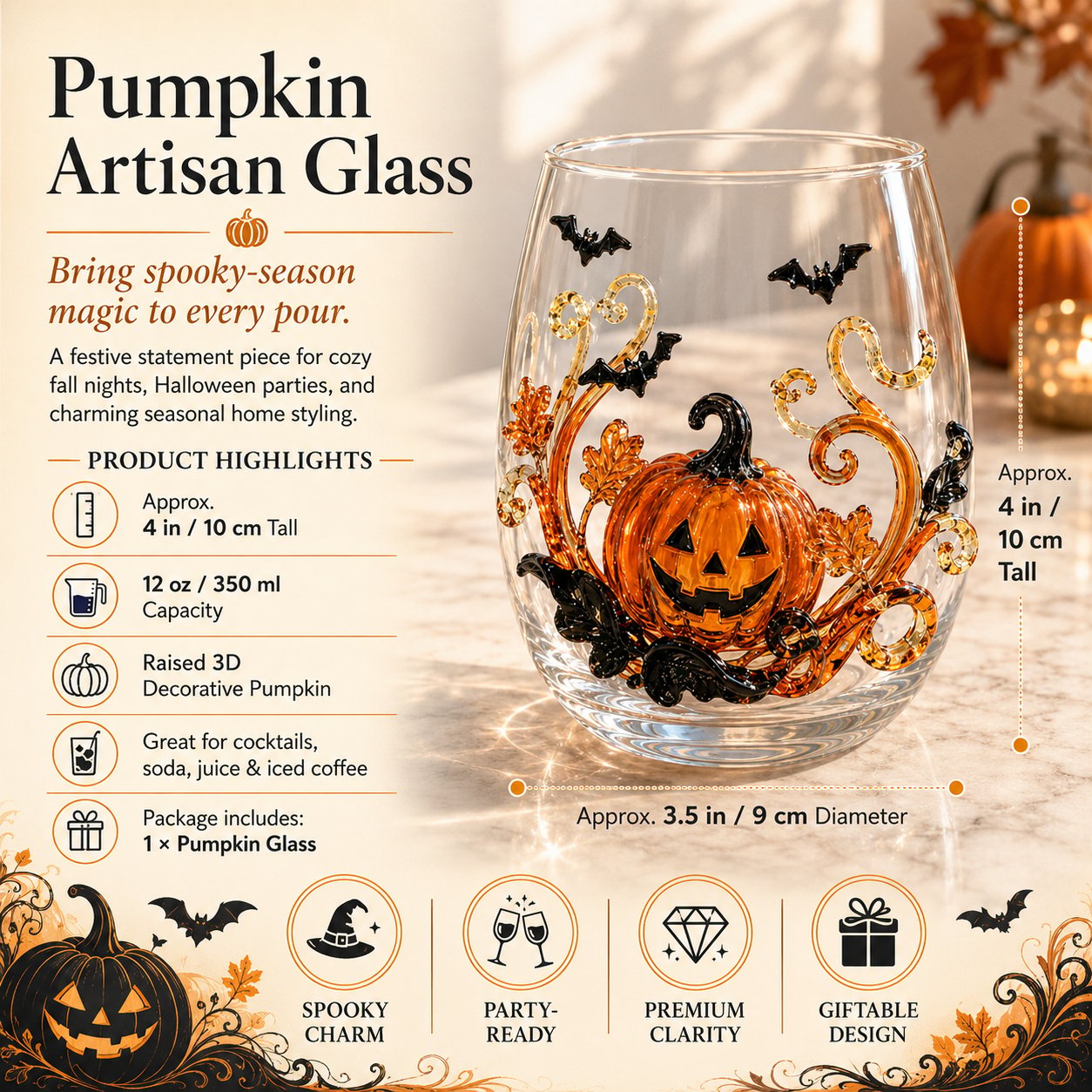 🎃 3D Halloween Artisan Glassware Collection | For Magical Halloween Sips, Eye-Catching 3D Details, Luminous Festive Party Moments & Cozy Fall Home Bar Glow ✨