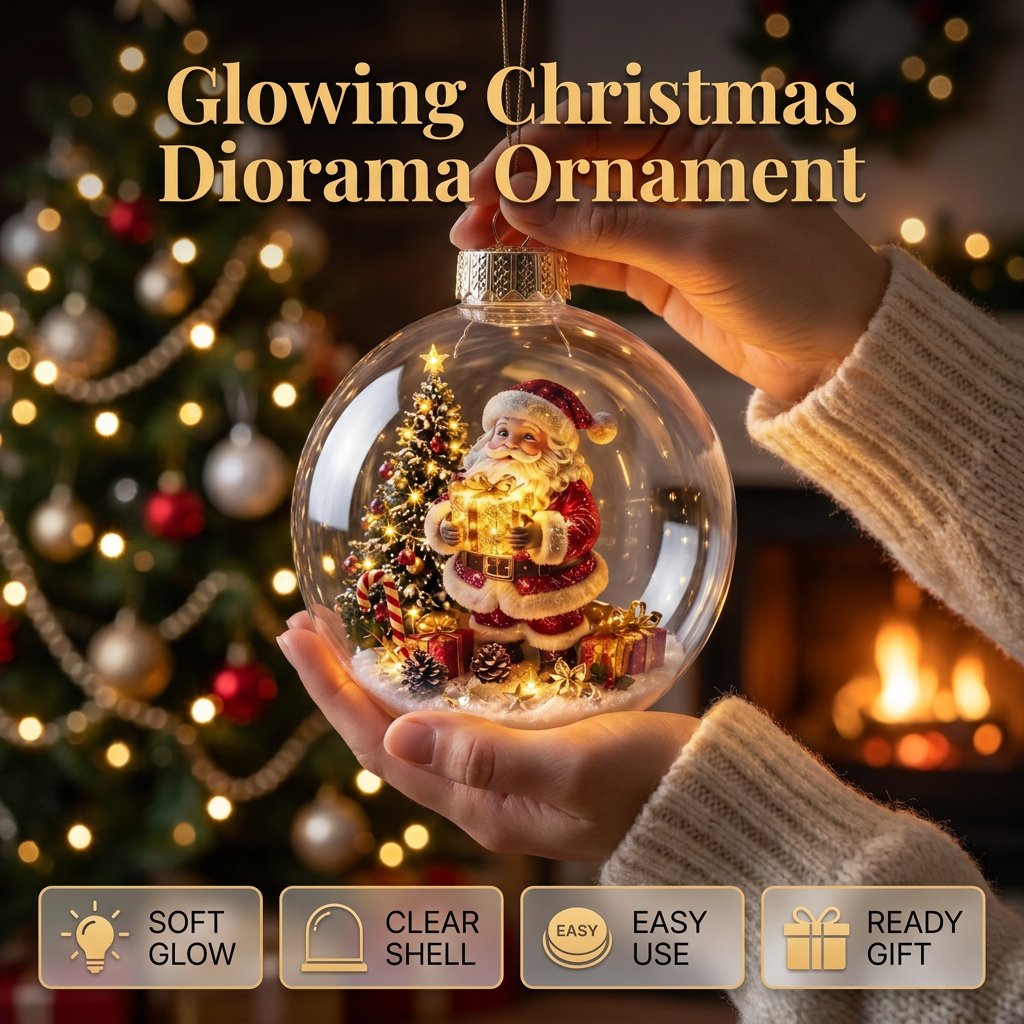 🔥HOT SALE🔥🎄Glowing Christmas Diorama Ornament with Soft Warm Light - Crystal-Clear Acrylic 3D Miniature Bauble with Hanging Cord - 8 Unique Festive Scenes (Santa, Nutcracker, Gingerbread House) for Tree & Mantel Decor Gift