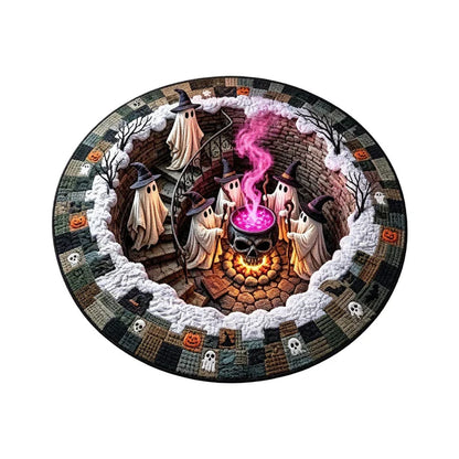 3D Haunted Staircase Round Rug - Spooky Optical Illusion Halloween Floor Carpet