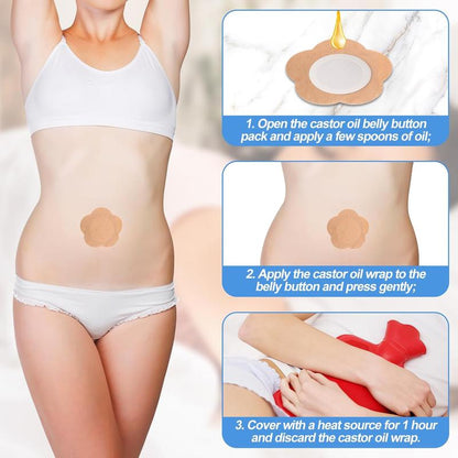 🏆Last Day 49% OFF⚡30pcs Castor Oil Pack Wrap for Belly Button, Self-Adhesive Castor Oil Patches Cover Patch Organic Disposable Spunlace Cloth Highly Absorbent Pad with Cotton, Oil Not Included (Skin Color)