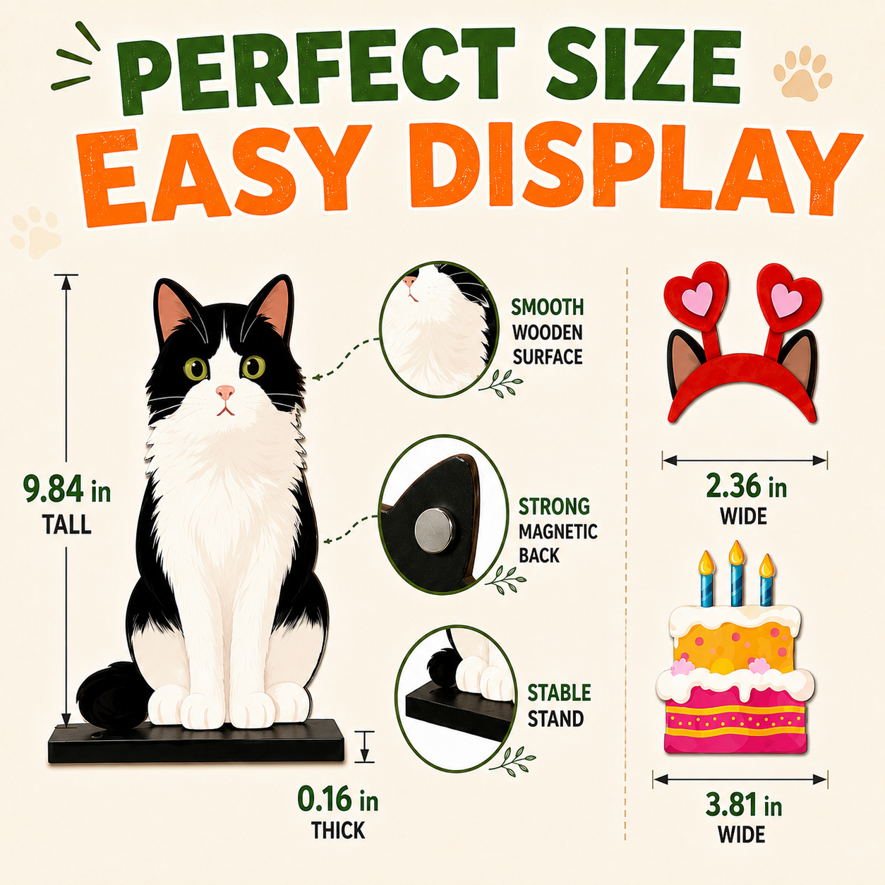 🐾 Interchangeable Wooden Cat Seasonal Desk Sign (27-Pcs Set)