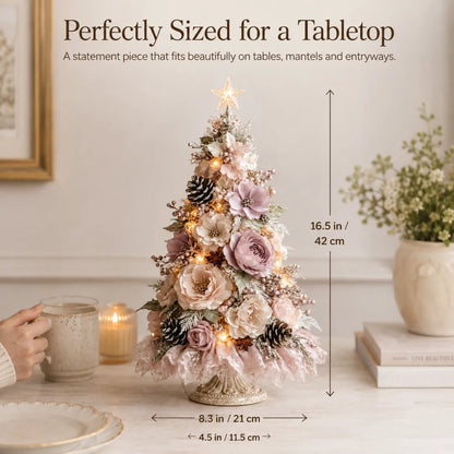 Blush Bloom Pre-Lit Floral Christmas Tree – Cord-Free Tabletop Décor