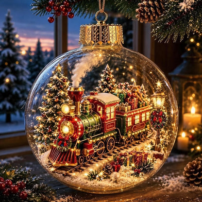 🔥HOT SALE🔥🎄Glowing Christmas Diorama Ornament with Soft Warm Light - Crystal-Clear Acrylic 3D Miniature Bauble with Hanging Cord - 8 Unique Festive Scenes (Santa, Nutcracker, Gingerbread House) for Tree & Mantel Decor Gift