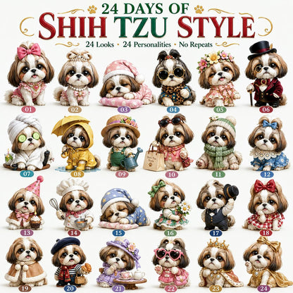 🎄LAST DAY 49% OFF -🎀24 Days of Shih Tzu Style 2D Advent Calendar –  24 Unique 2D Shih Tzu Collectibles ✨🐾