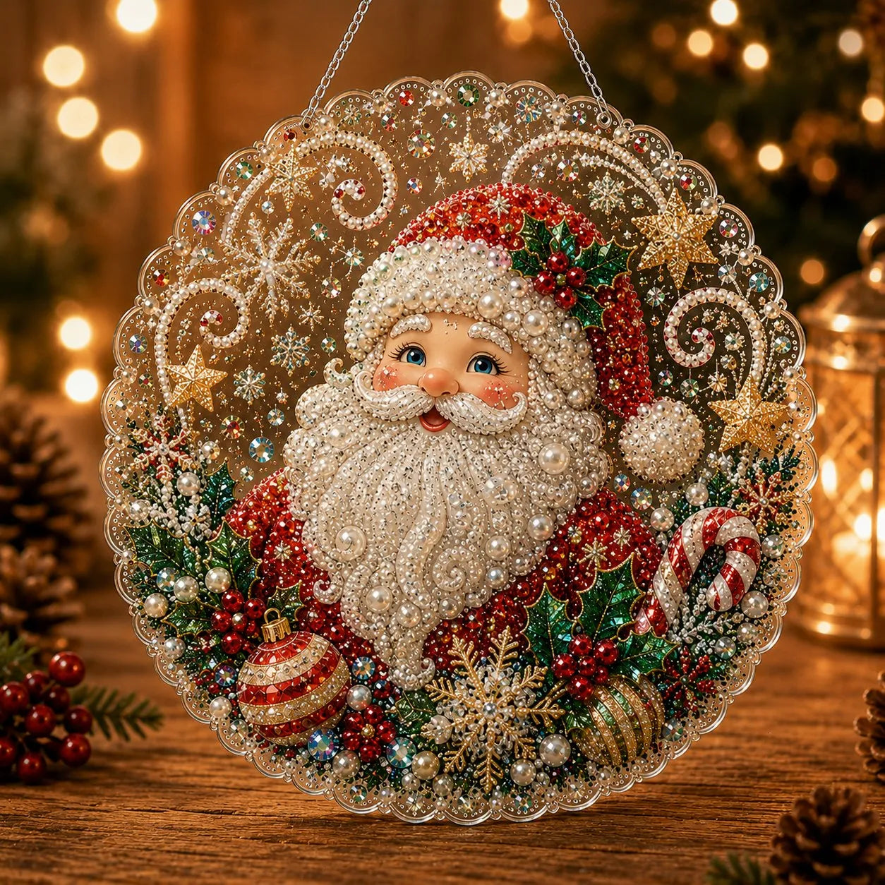 🎄Christmas Pearl Diamond Art Hanging Ornament Kit | Luxury Flocked Canvas with Scratch-Resistant Non-Fading Pearl Beads DIY Handmade Holiday Hanging Decor 🎅💎