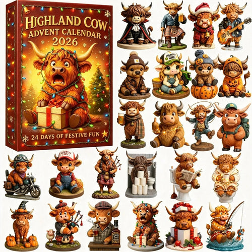 🎄🐮Highland Cow Advent Calendar 2026 – 24-Day Christmas Countdown with Cute Highland Cow Figurines