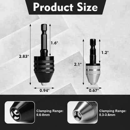 🔧2-Piece Keyless Drill Chuck Adapter Set – 1/4′′ Hex Quick Change (0.3-8mm) for Impact Drivers & Power Tools