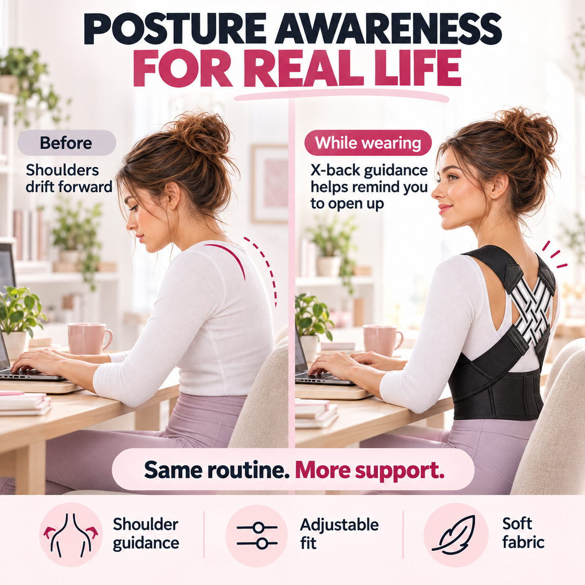 ✨ Adjustable X-Back Posture Support Brace – Comfortable Shoulder & Back Support
