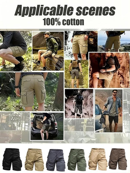 🔥Men's Heavy-Duty Multi-Pocket Tactical Cargo Shorts - 100% Organic Cotton Hiking & Work Shorts