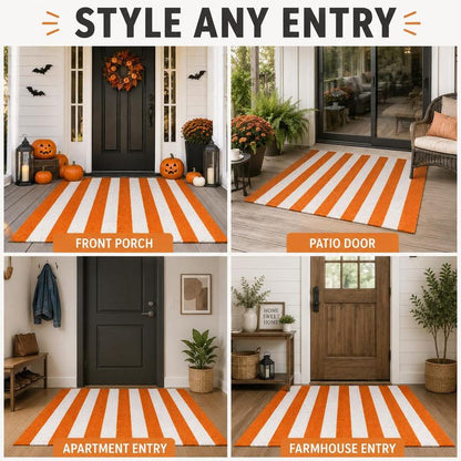 🎃🍂 Fall Porch Magic — Orange & Cream Striped Rug