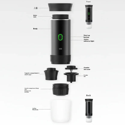 Portable Espresso Coffee Maker – 15-Bar Rechargeable Travel Coffee Machine