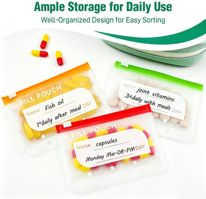 💊A8 Waterproof 14-Pouch Weekly Pill Organizer, Color-Coded Travel Storage for Vitamins & Supplements