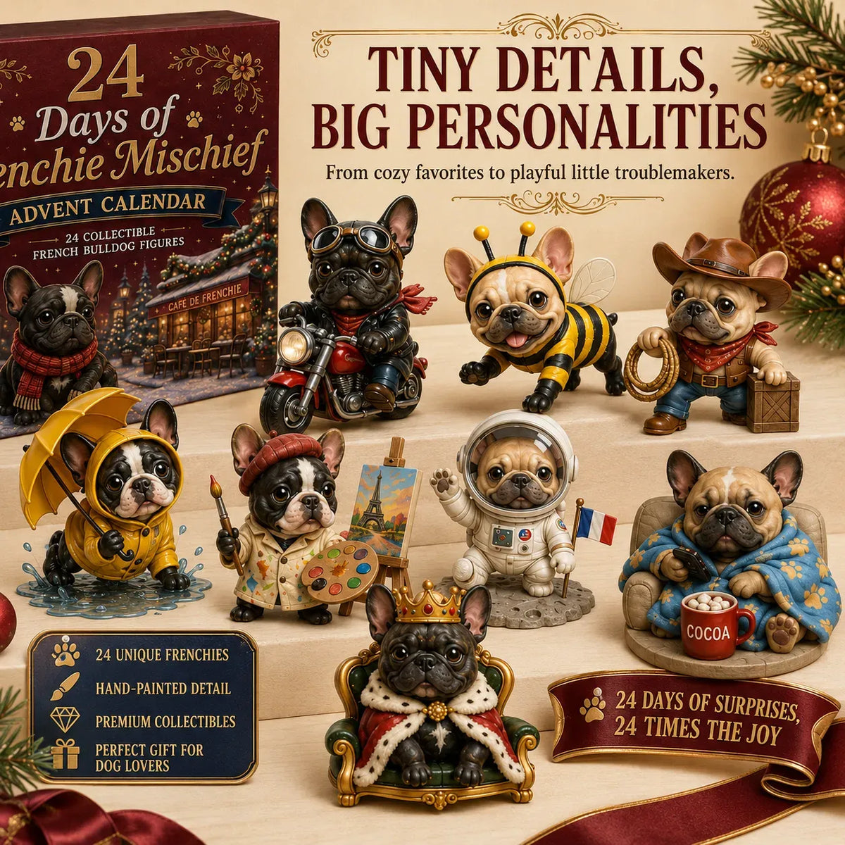 ⏳Last Day 49% OFF – 🐶 24-Day French Bulldog Christmas Advent Calendar | 24 Unique Collectible Frenchie Characters with Different Outfits, Personalities & Daily Holiday Surprises 🎄