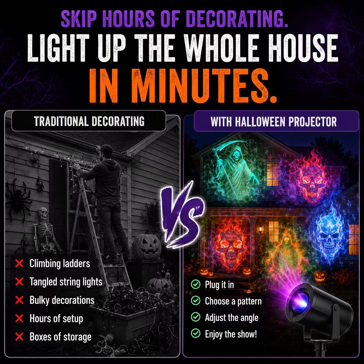 🎃👻 Last Day 50% OFF-32FT HD Halloween Projector | That Disappoint Your Halloween Party | 10 Unique HD Projection Patterns