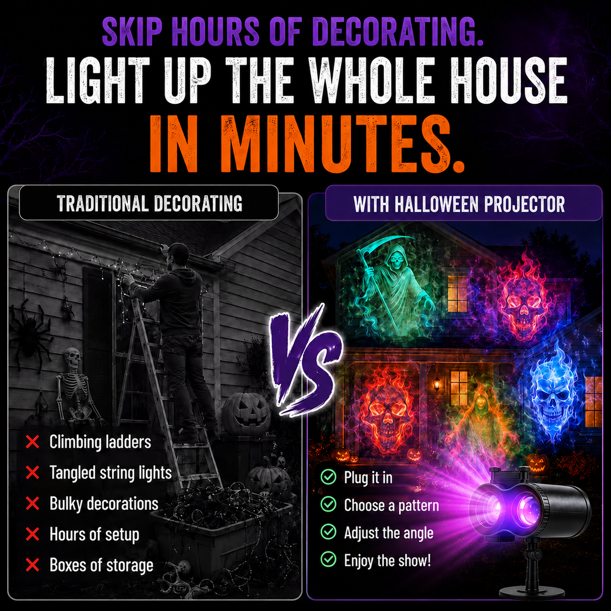 🎃👻 Last Day 50% OFF-32FT HD Halloween Projector | That Disappoint Your Halloween Party | 10 Unique HD Projection Patterns