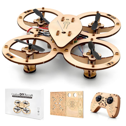 💥🏆Top Gift 2026 🎁 DIY Wooden Drone Assembly Kit, 2.4GHz RC Quadcopter with 360° Flip, Emergency Stop & Beginner Friendly Controls, STEM Building Toy for Teens & Adults