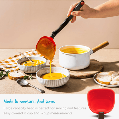 Dreamfarm Fladle Fold-Flat, Space-Saving Serving & Cooking Ladle Measures up to 1/2 Cup with Silicone Scraping Squeegee-Tip - 12"