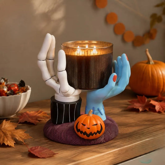 Halloween Skeleton Hands Resin Candle Holder, Spooky Gothic Tabletop Home Decor
