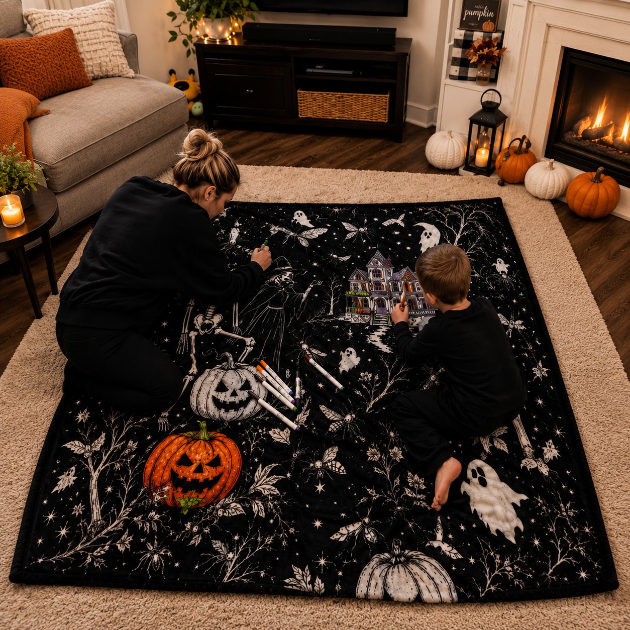 🔥Last Day 48% OFF - 🎃👻Trick Or Trace Halloween Coloring Blanket🎨