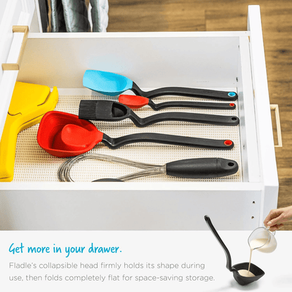 Dreamfarm Fladle Fold-Flat, Space-Saving Serving & Cooking Ladle Measures up to 1/2 Cup with Silicone Scraping Squeegee-Tip - 12"
