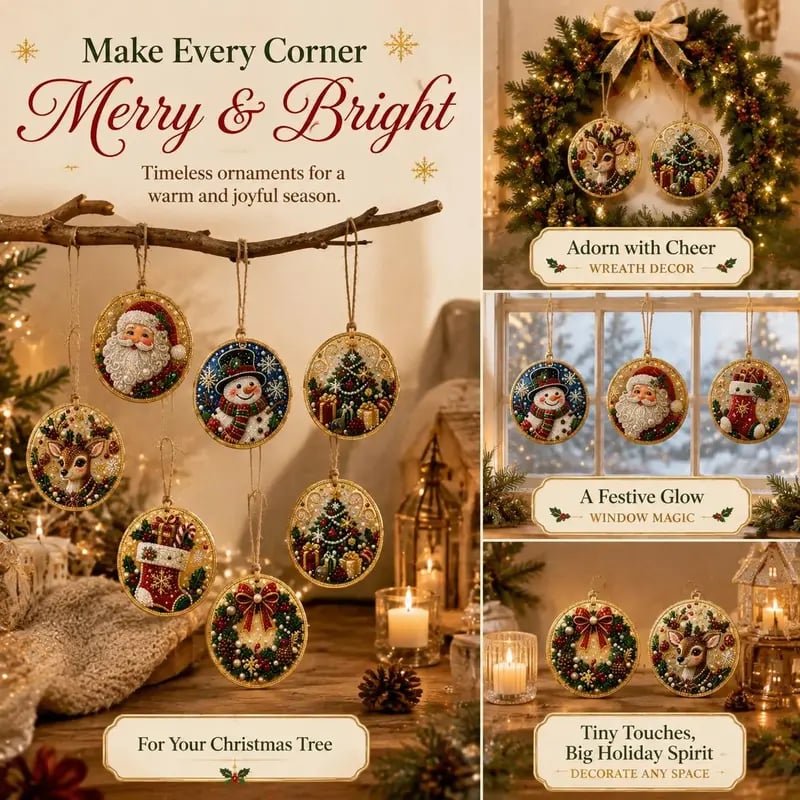 ⏳ Last Day 50% OFF – 🎄Beginner-Friendly Christmas Pearl & Gem Diamond Painting DIY Kit | 6 Festive Ornament Designs with Sparkling Pearls, Faceted Gems & 3D Layered Detail 💕