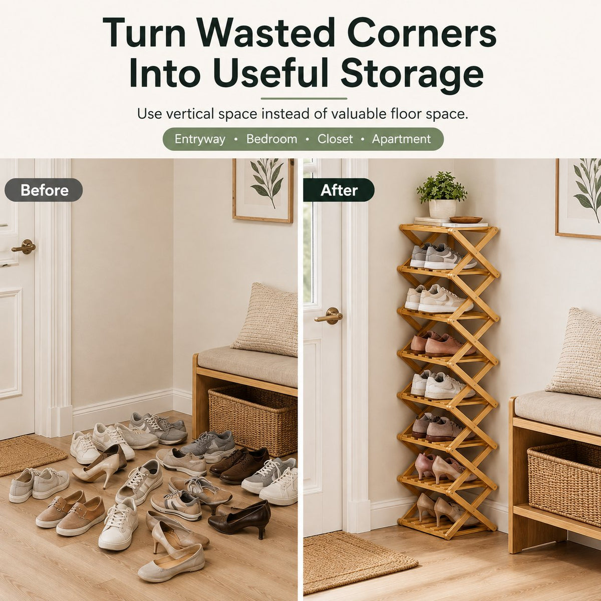 🔥Buy 2 Get 20% OFF🔥Foldable Bamboo Accordion Shoe Rack