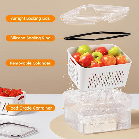 🍓3PCS Contenedores Herméticos para Alimentos con Colador Removible💧