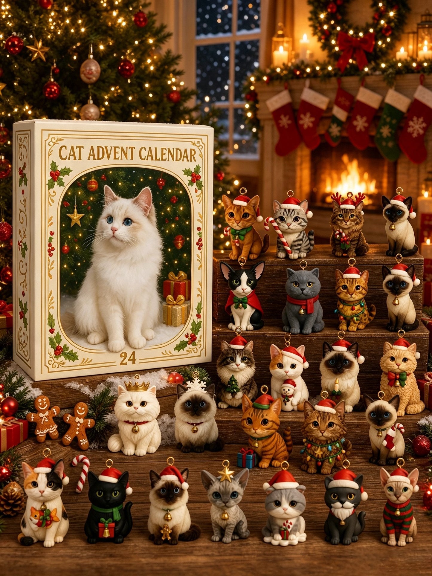 🎄Advent Calendar 2026 Cat Advent Calendar Gift for Adults Friends Cat Owners and Lovers Christmas Holiday Countdown Gift 24 Designs Cats Charm Christmas Tree Ornament