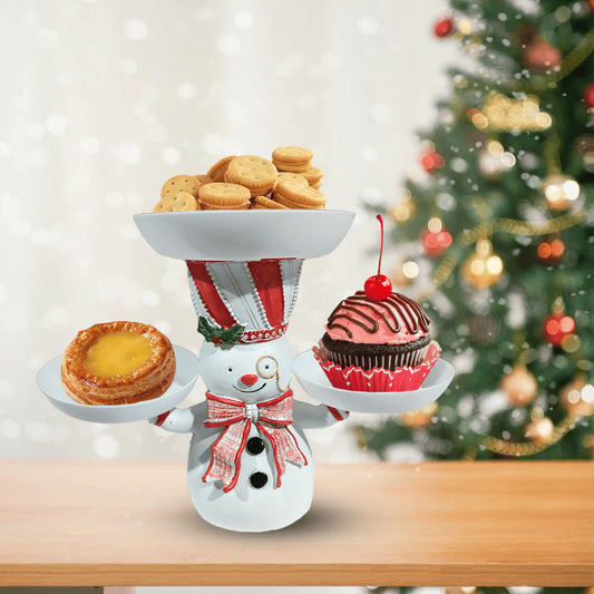 🎄 Christmas Resin Snowman Snack Rack Holder – 2-Tiered Dessert & Candy Bowl Stand for Party Table 🍰✨