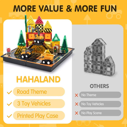 🎁Perfect Gift for Kids🎁42 PCS Magnetic Tiles Road Toppers Set for Kids Ages 3-5