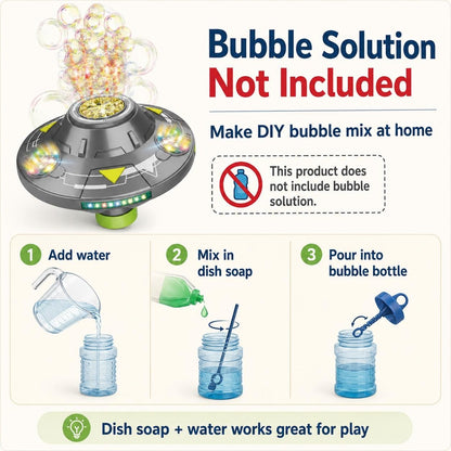 🎉Flying Saucer Bubble Maker for Kids, Automatic Rotating Bubble Blower with Lights, Music