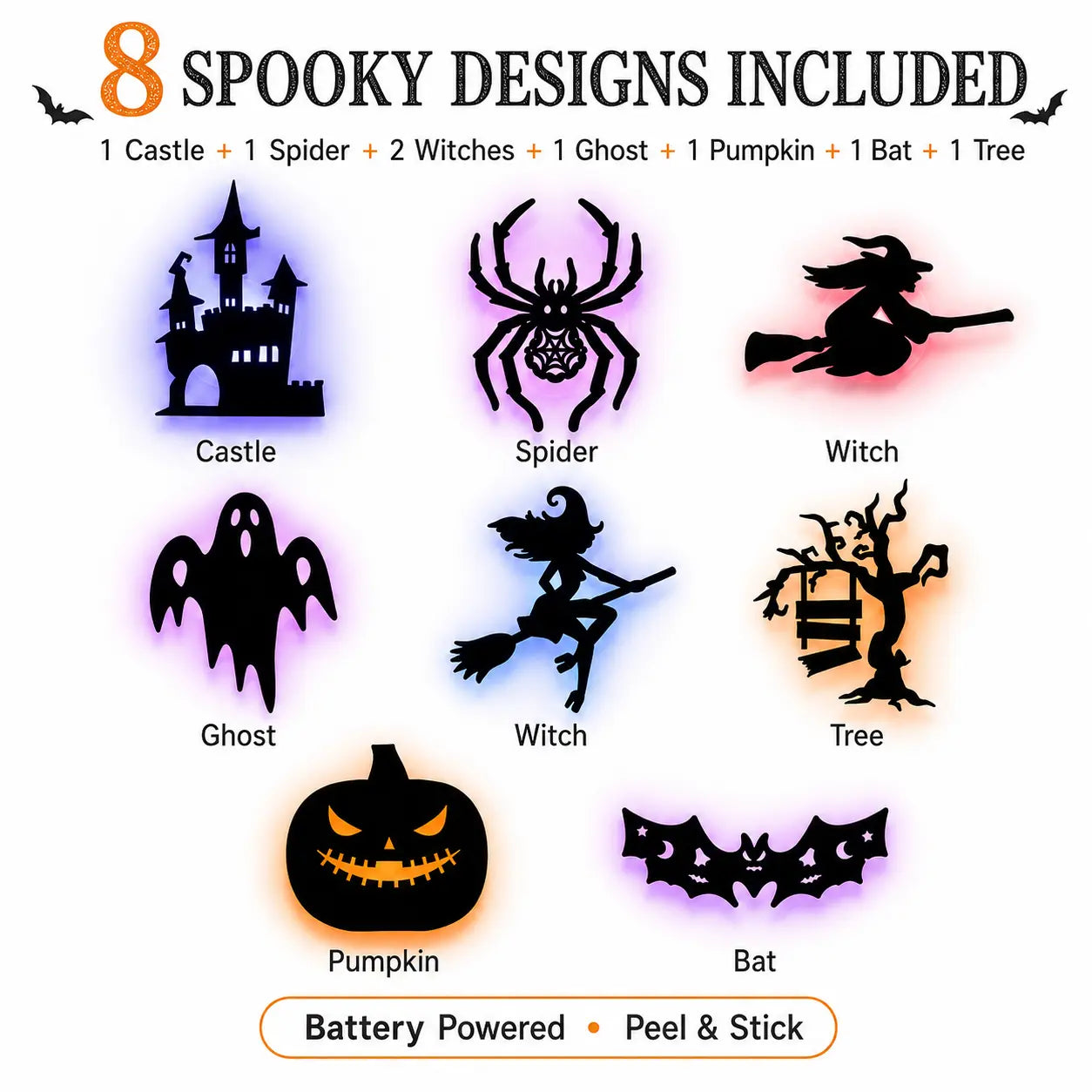 Halloween LED Silhouette Wall Light Stickers, Battery Powered Peel & Stick Decor Lights🎃