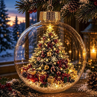🔥HOT SALE🔥🎄Glowing Christmas Diorama Ornament with Soft Warm Light - Crystal-Clear Acrylic 3D Miniature Bauble with Hanging Cord - 8 Unique Festive Scenes (Santa, Nutcracker, Gingerbread House) for Tree & Mantel Decor Gift