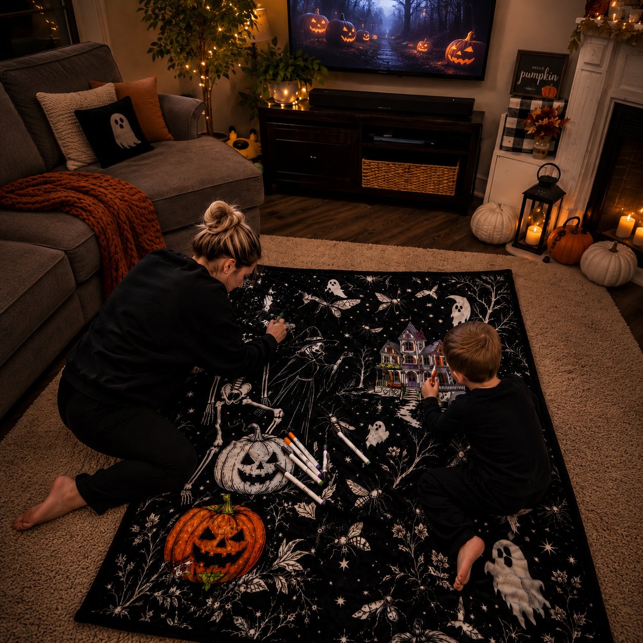 🔥Last Day 48% OFF - 🎃👻Trick Or Trace Halloween Coloring Blanket🎨